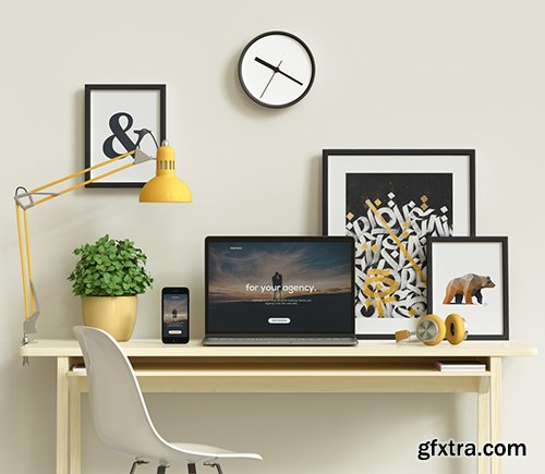 Macbook Workspace Desk Psd Mockup Macbook Workspace Desk Psd Mockup