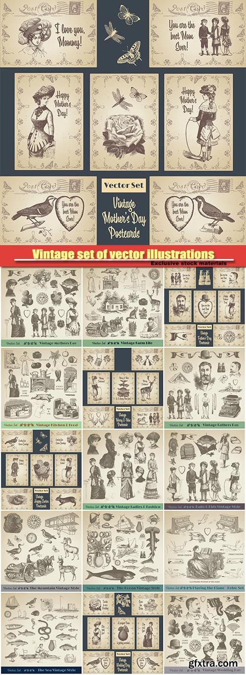 Vintage set of vector illustrations