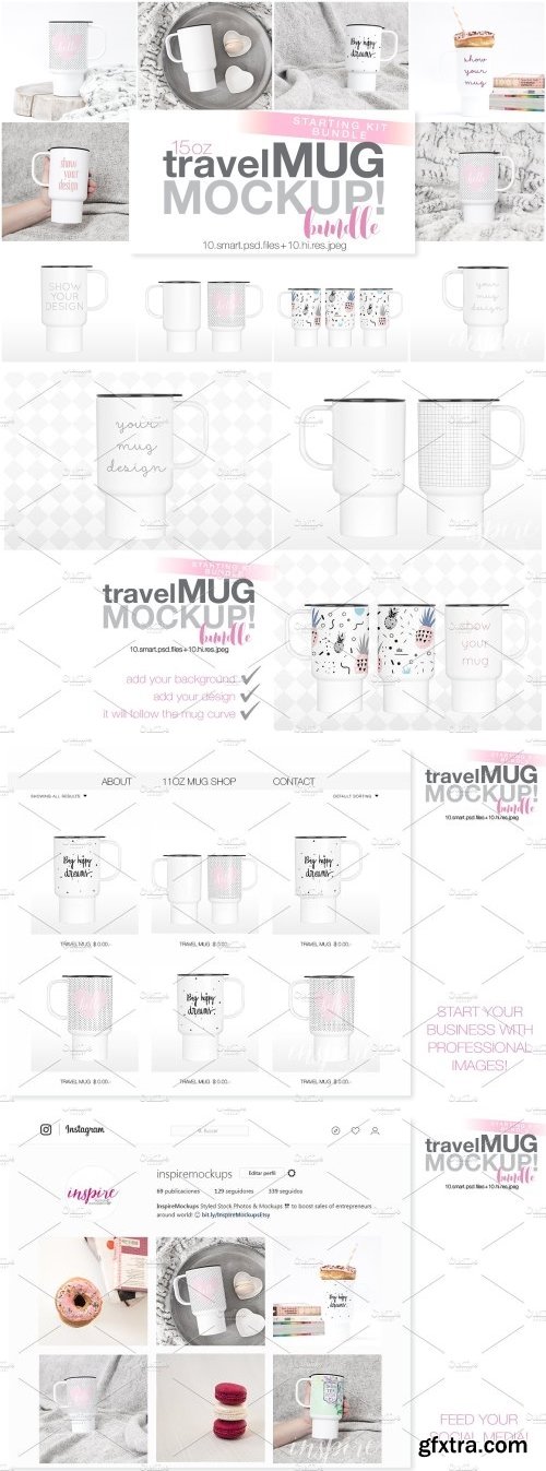 CM - 15oz Plastic Travel Mug Mockup Bundle 2384986