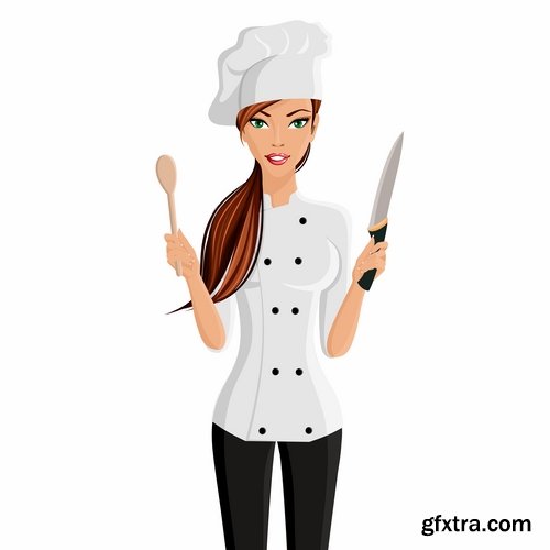 Girl woman chef cartoon baby vector illustration picture 25 EPS