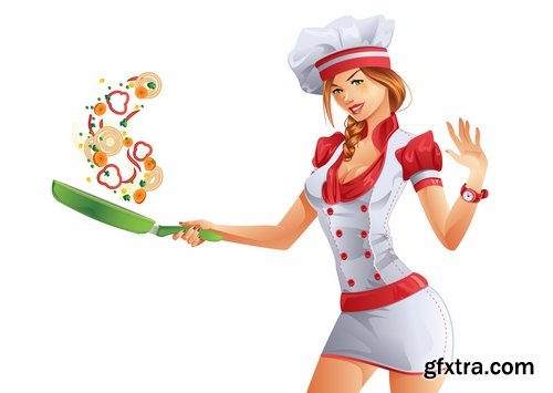 Girl woman chef cartoon baby vector illustration picture 25 EPS