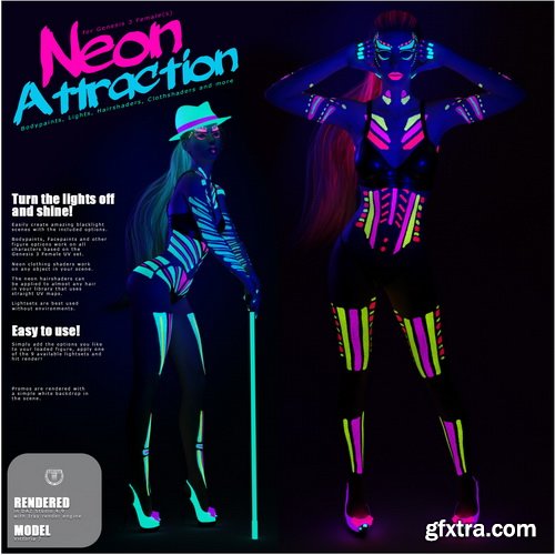 Daz3D - Neon Attraction: Bodypaints, Lights and Shaders for Genesis 3 Females
