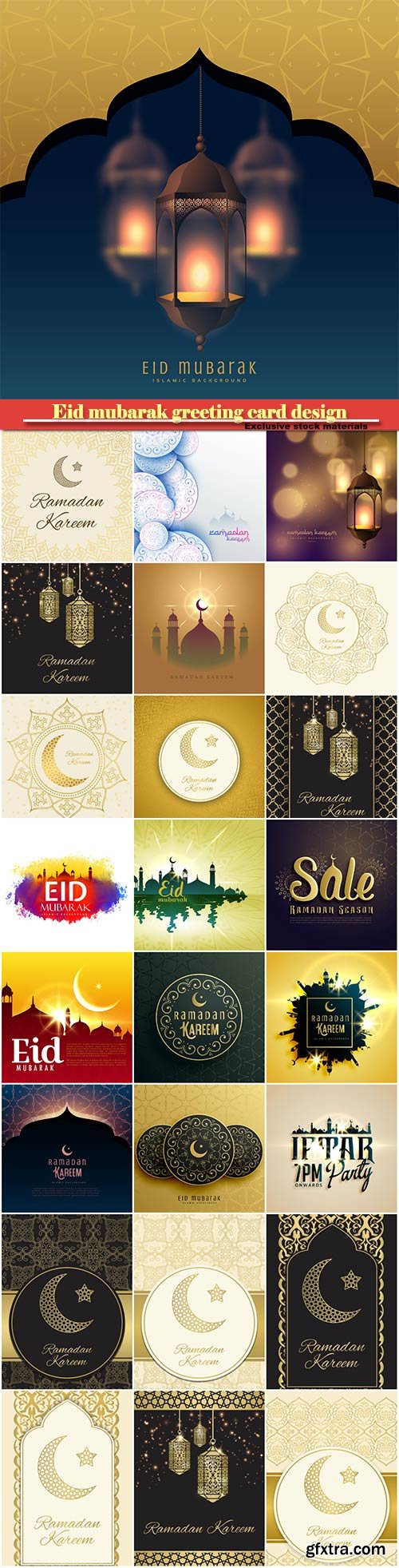 Eid mubarak greeting card design in islamic decoration, ramadan kareem vector card