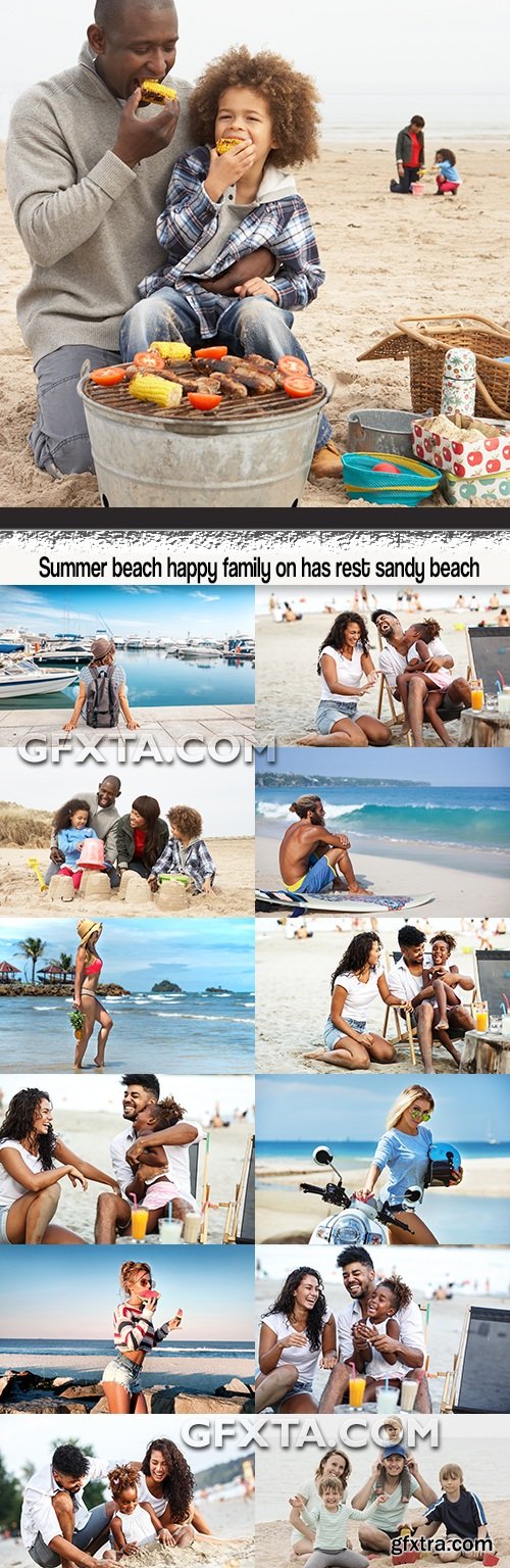 Summer beach happy family on has rest sandy beach