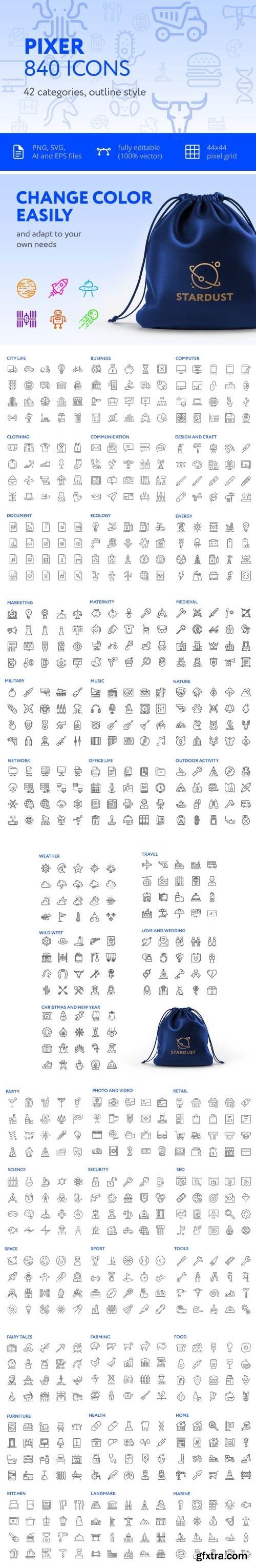 Pixer — 840 outline icons Pixer — 840 outline icons