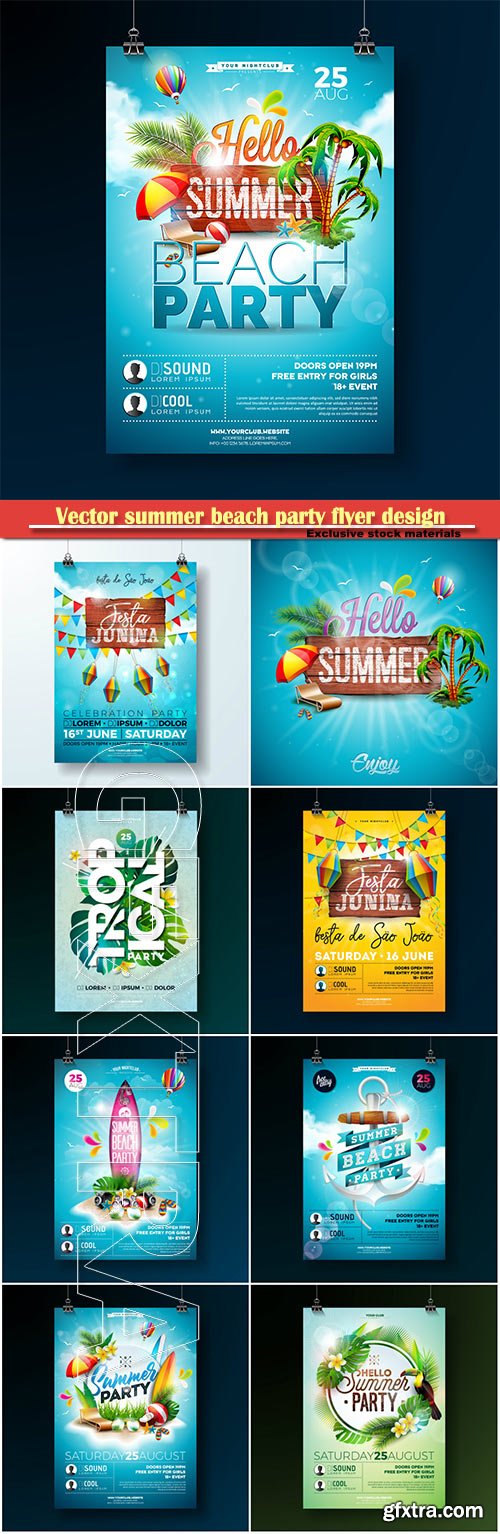 Summer Beach Party Flyer Backgrounds 9xEPS