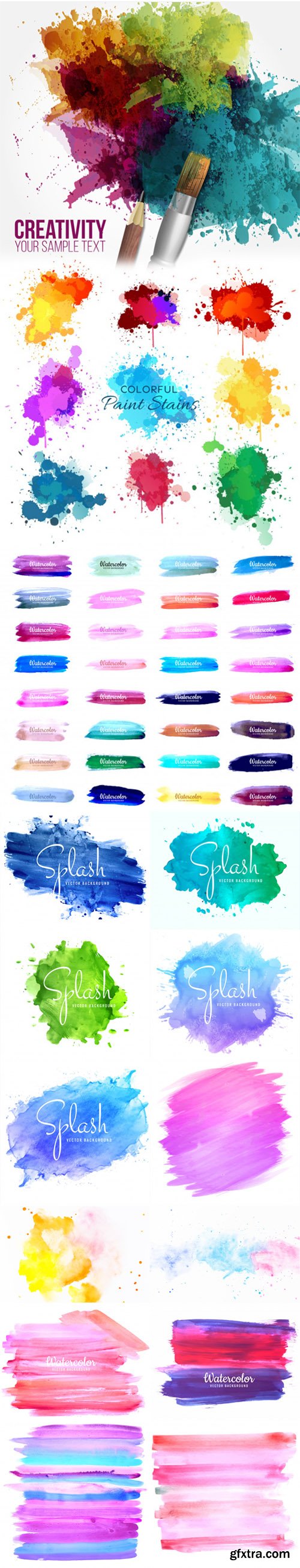 Creativity Splash & Watercolor Brush Strokes 15xEPS