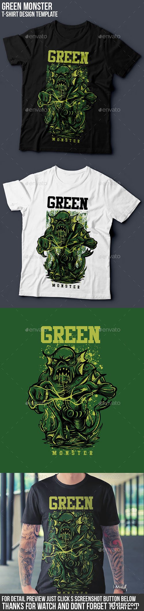 GraphicRiver - Green Monster T-Shirt Design 14496421