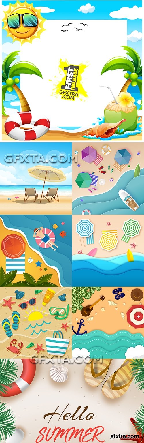 Summer beach blue sea and beach accessories