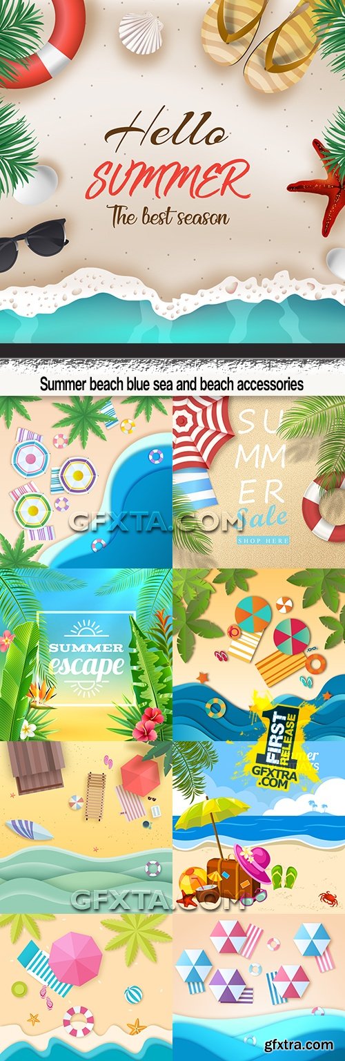 Summer beach blue sea and beach accessories