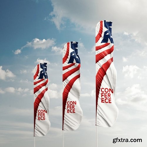 3D Flags Feather  Bow  Sail Flag Mockup