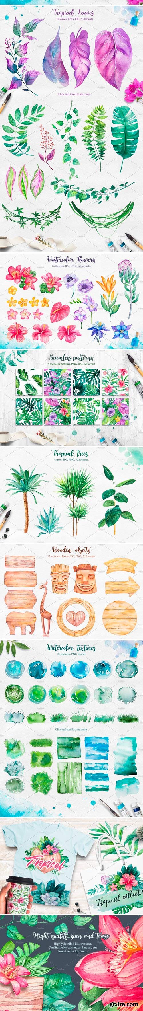 Tropical Watercolor illustrations AI, PNG 2379405