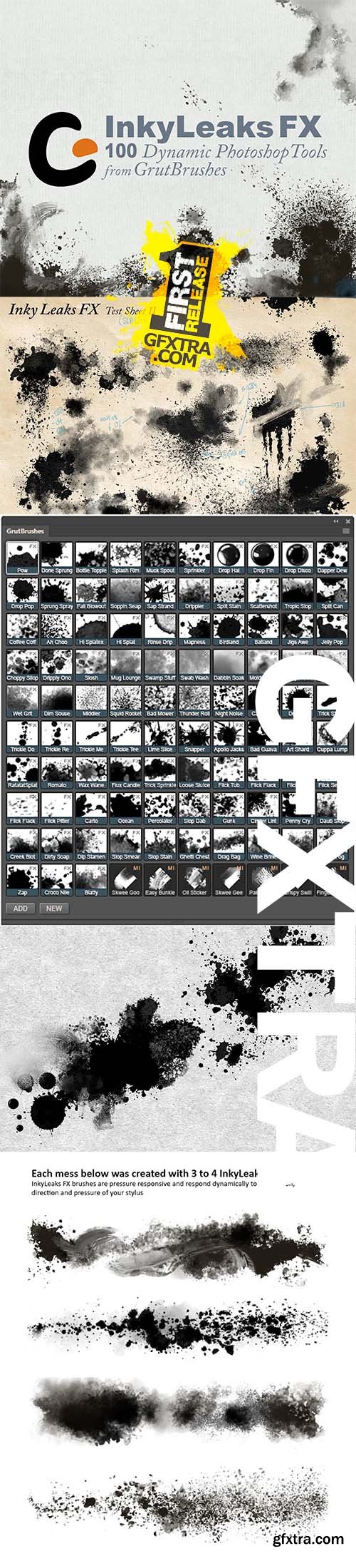 InkyLeaks - 100 Splatter FX Brushes by GrutBrushes