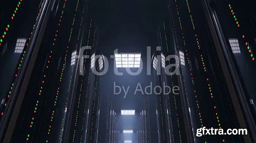 3d animation of a slowly movement through a dark server room 3d animation of a slowly movement through a dark server room