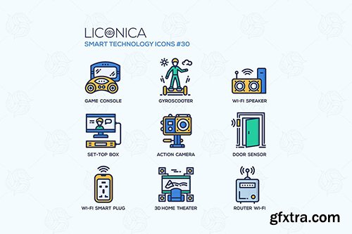 Smart Technology - flat line design style icon set