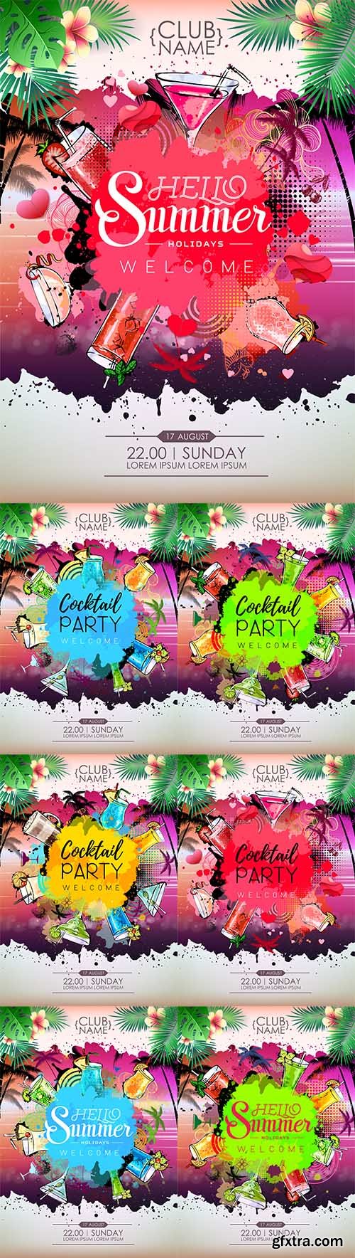 Vector Set -  Summer Cocktail party posters design. Cocktail menu