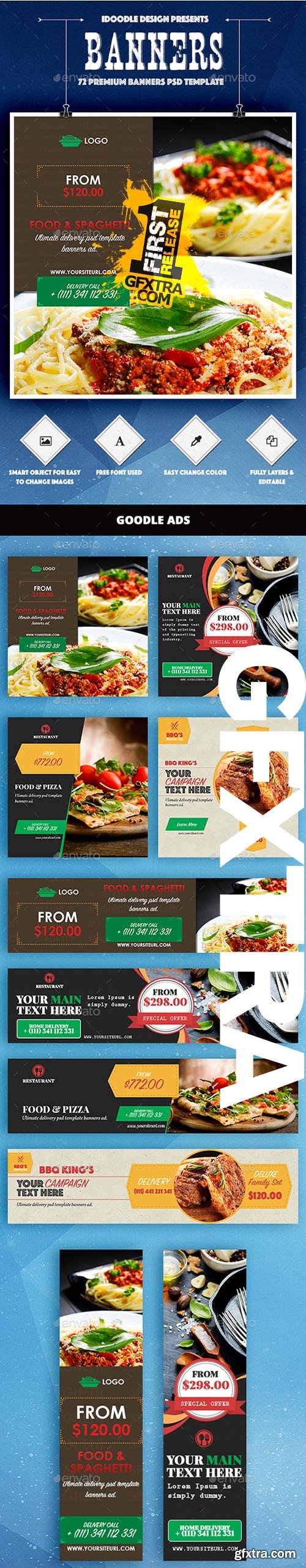Bundle - Food & Restaurant Banners Ad - 72 PSD [04 Sets] 16659211