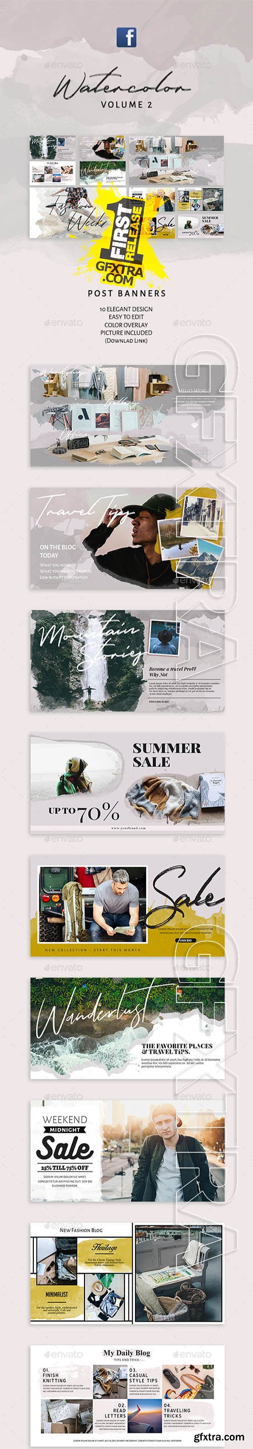 Watercolor Facebook Post Banners Vol 2 Watercolor Facebook Post Banners Vol 2