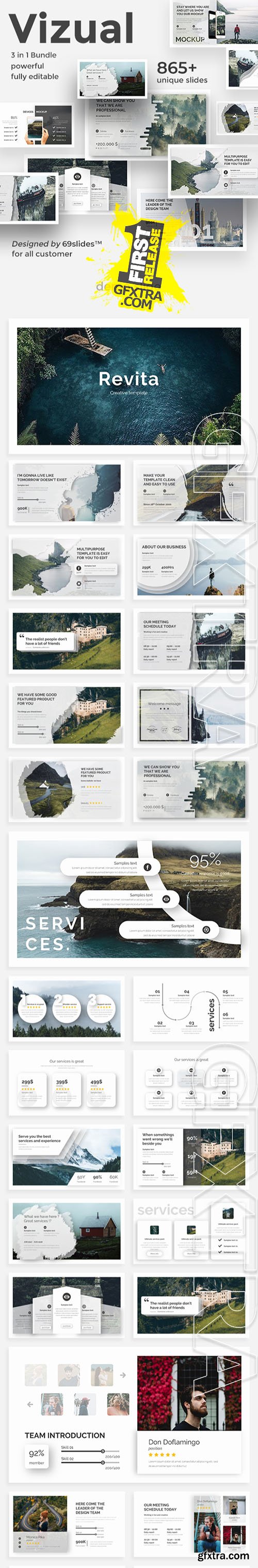 3 in 1 Vizual Pitch Deck Bundle Powerpoint Template 22361518