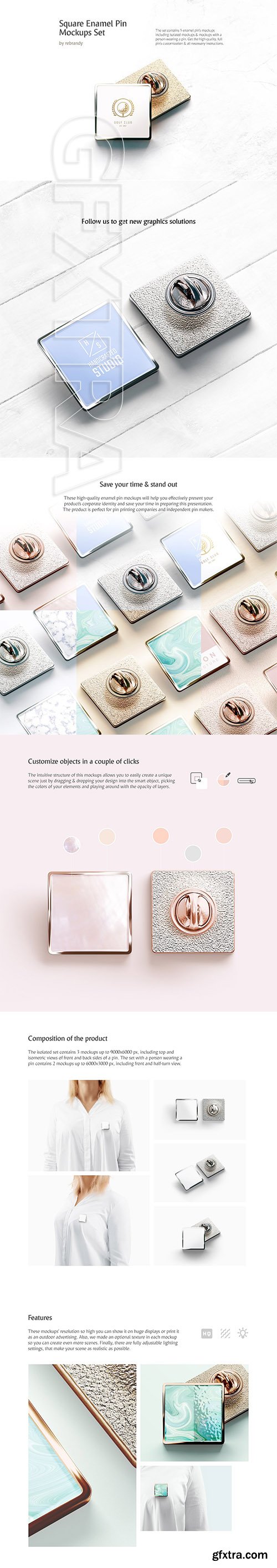 Square Enamel Pin Mockups Set