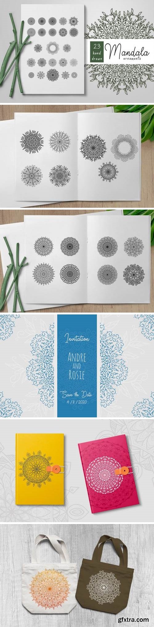 Hand Drawn Mandala Ornaments 12340