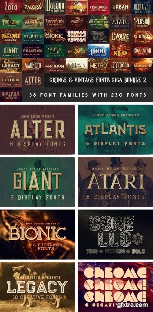 Grunge &amp; Vintage Fonts Giga Bundle 2