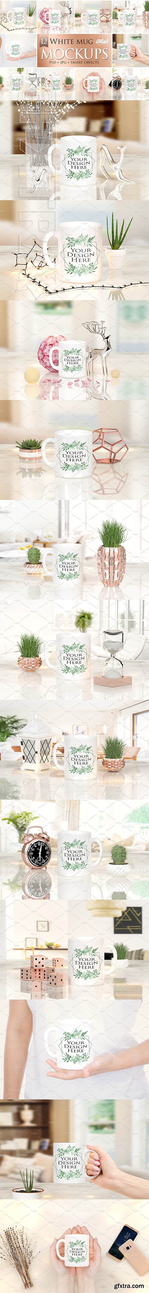 CreativeMarket - Bundle of 12 White Mug Mockup 2844004