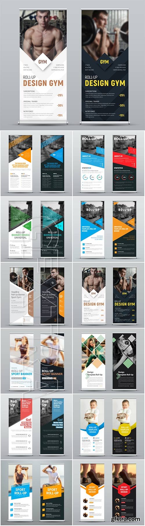 Roll up banners for web and advertisement print out, vector flyer handout design