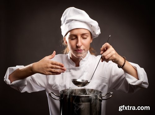 Woman Chef Cooking Food in Kitchen 25xJPG