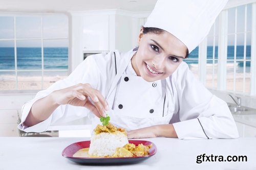 Woman Chef Cooking Food in Kitchen 25xJPG