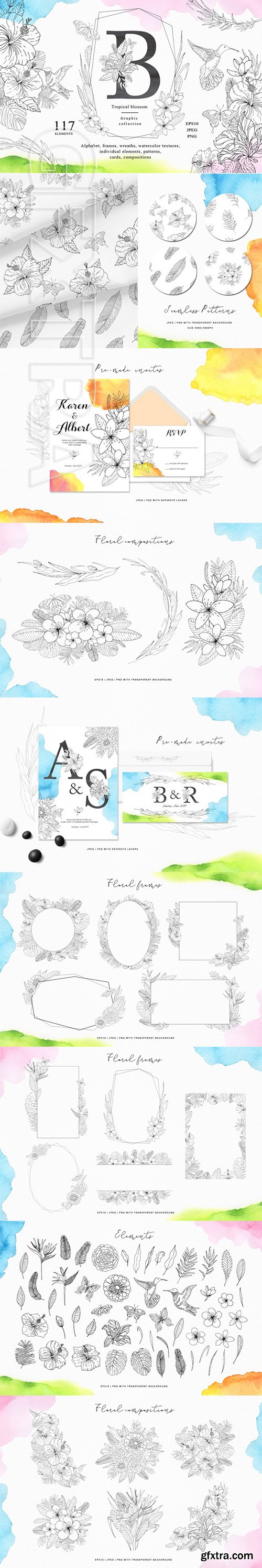 Tropical blossom graphic collection