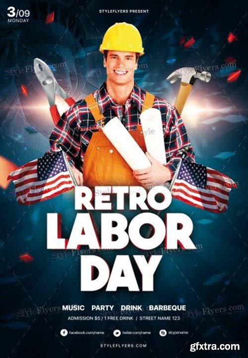 Retro Labor Day V12 2018 PSD Flyer Template