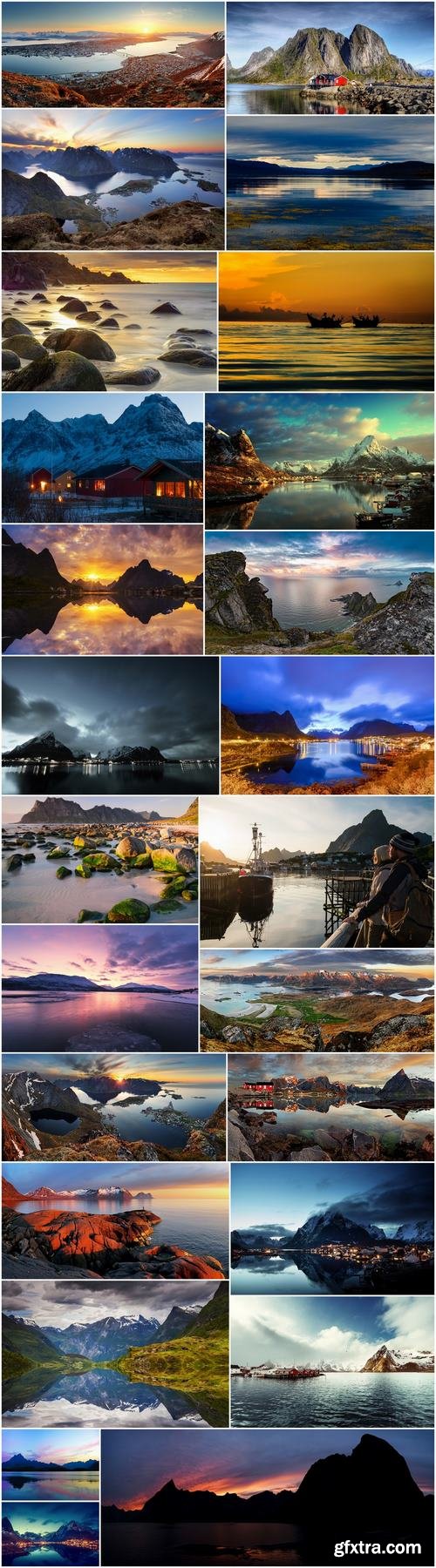 Mountain rock nature landscape norway bay wooden house sunset sea ocean 25 HQ Jpeg