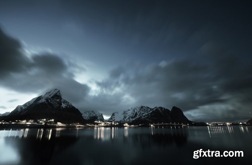 Mountain rock nature landscape norway bay wooden house sunset sea ocean 25 HQ Jpeg