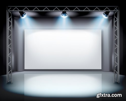 Podium Scene with Light Effect Decoration Lights Searchlight 25xEPS