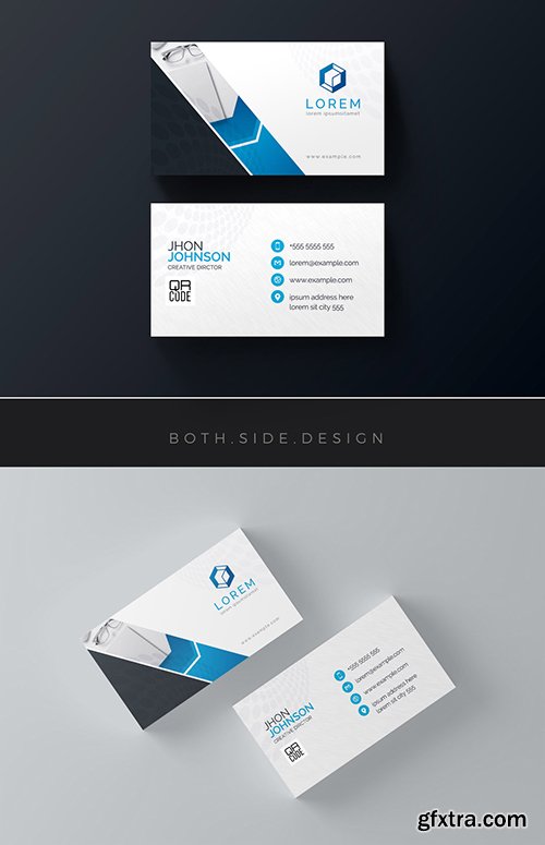 Business Card Layout with Blue Geometric Designs Business Card Layout with Blue Geometric Designs