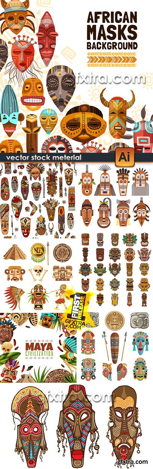 African mask totem tribal Aloha illustration collection