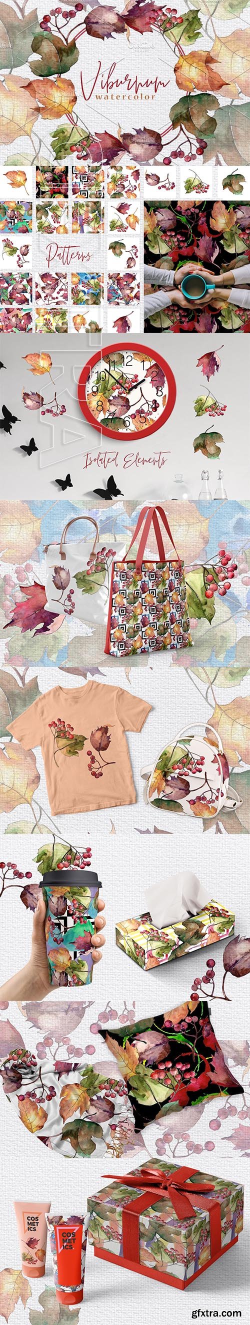 CreativeMarket - Autumn viburnum leaves PNG set 2905159