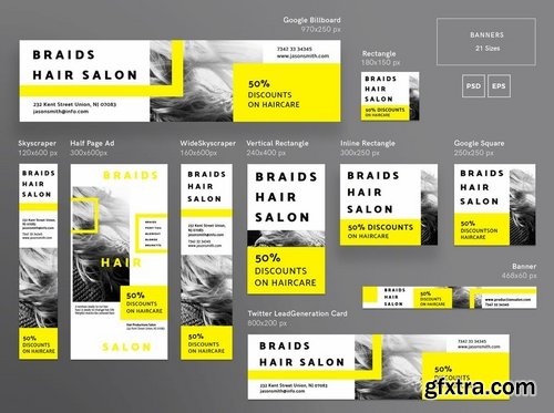 Hair Salon Flyer and Poster Social Media Banner Pack Templates