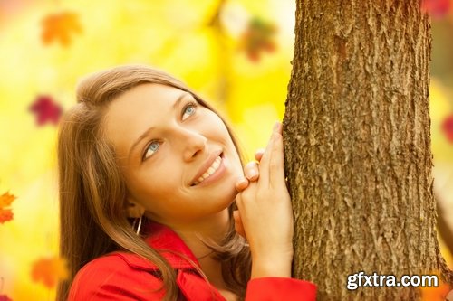 Woman girl in the autumn forest yellow leaf 25 HQ Jpeg