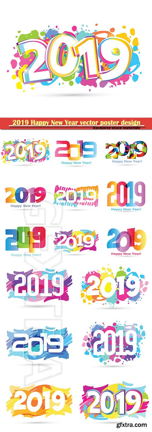 2019 Happy New Year vector poster design template