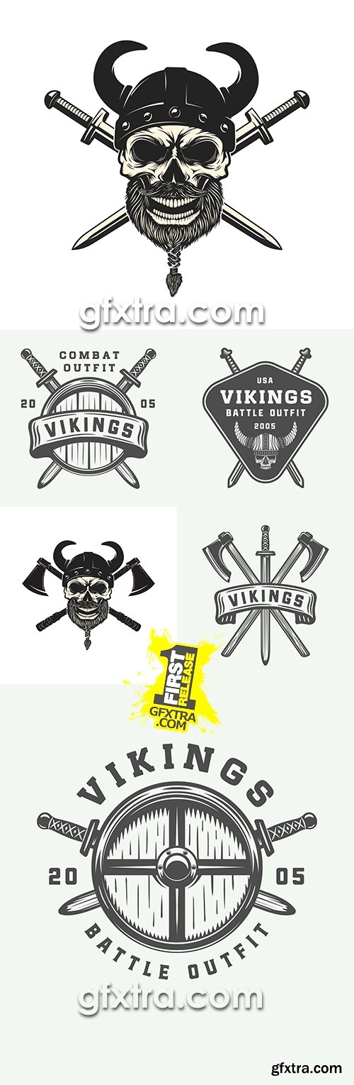 Medieval Viking weapon and armor sketch emblem