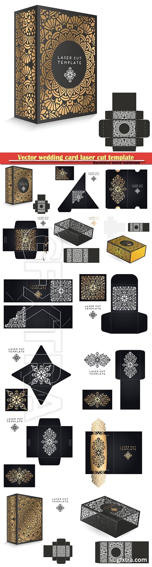 Vector wedding card laser cut template, vintage decorative elements Vector wedding card laser cut template, vintage decorative elements