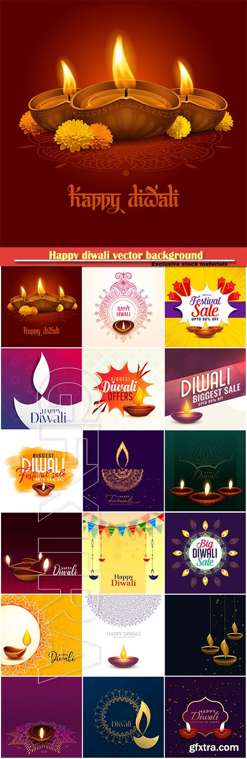 Happy diwali vector background with diya and sparkles