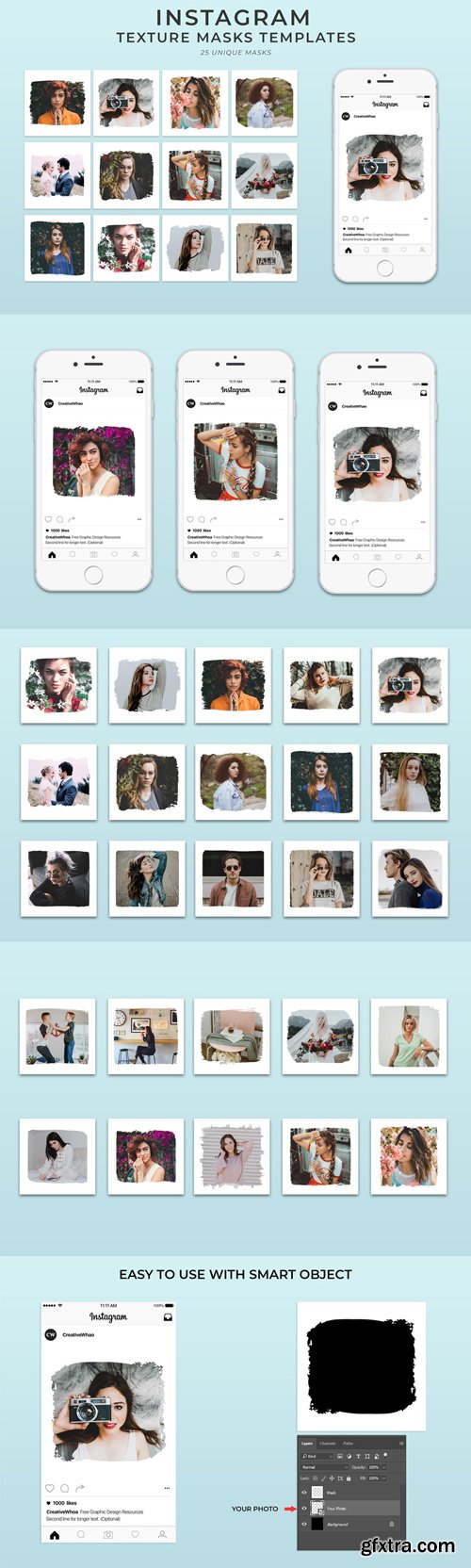 25 Textured Mask PSD Templates for Instagram