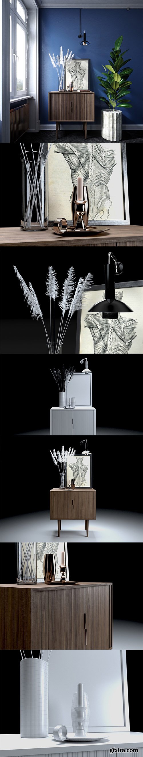 Cubebrush - Feather Grass & Credenza Set 3D model