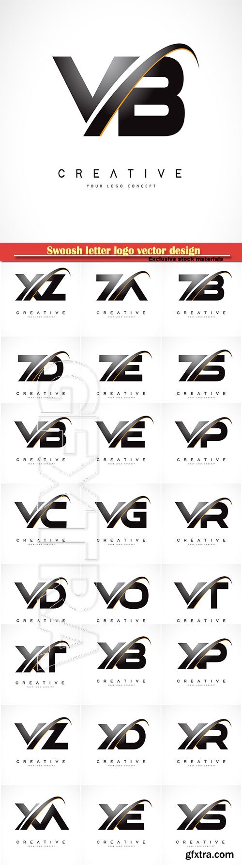 Swoosh letter logo vector design with modern yellow swoosh curved lines Illustration