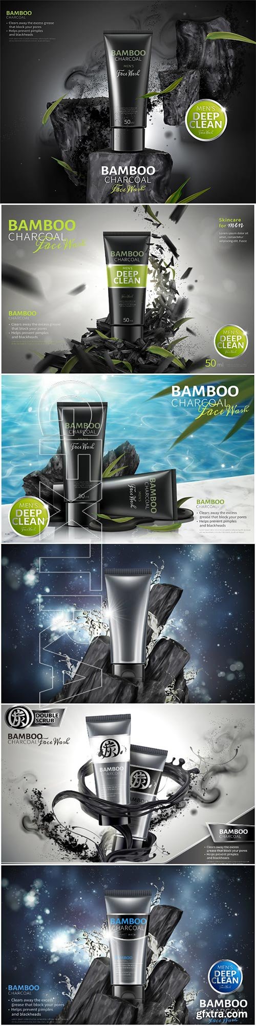Bamboo charcoal face wash vector design template