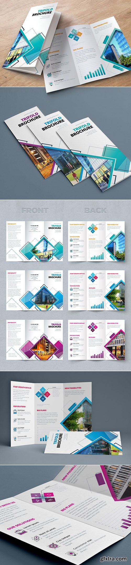 Trifold Brochure Layout with Geometric Elements Trifold Brochure Layout with Geometric Elements