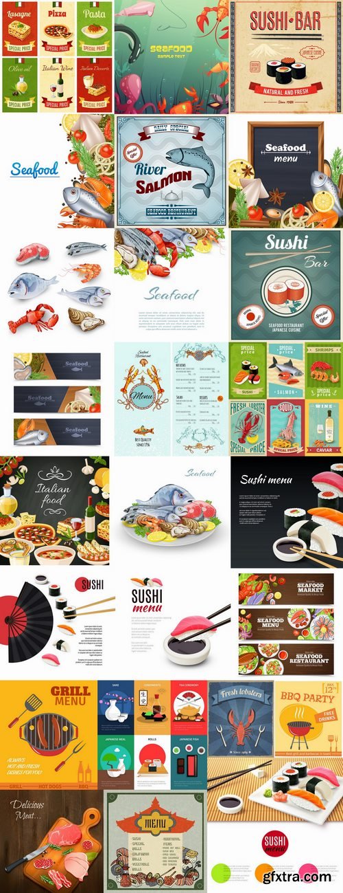 Sushi Menu Collection Seafood Fish Crab Lobster 25xEPS Sushi Menu Collection Seafood Fish Crab Lobster 25xEPS